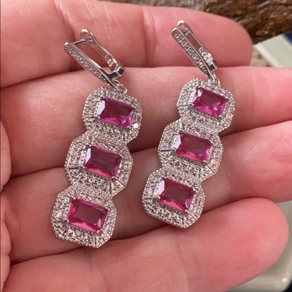 Vintage vintage 925 pink tourmaline &CZ earring - Picture 7 of 7